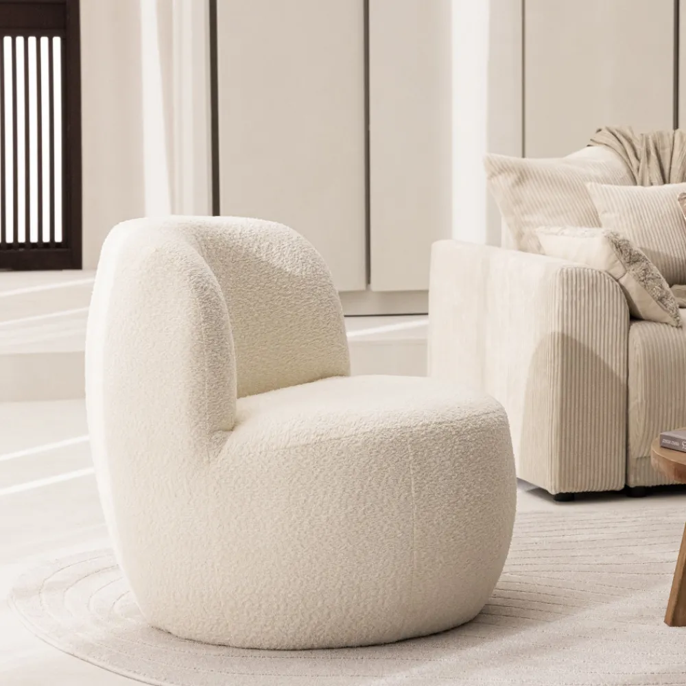 Drawer MO Fauteuil rond en tissu bouclette