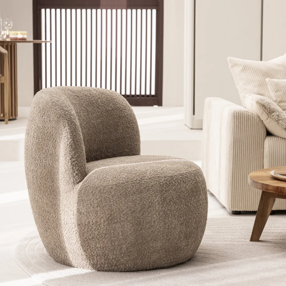 Drawer MO Fauteuil rond en tissu bouclette