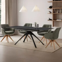 No name MYSTARA Table à manger extensible 6 à 8 personnes en céramique et métal 150-200x85cm