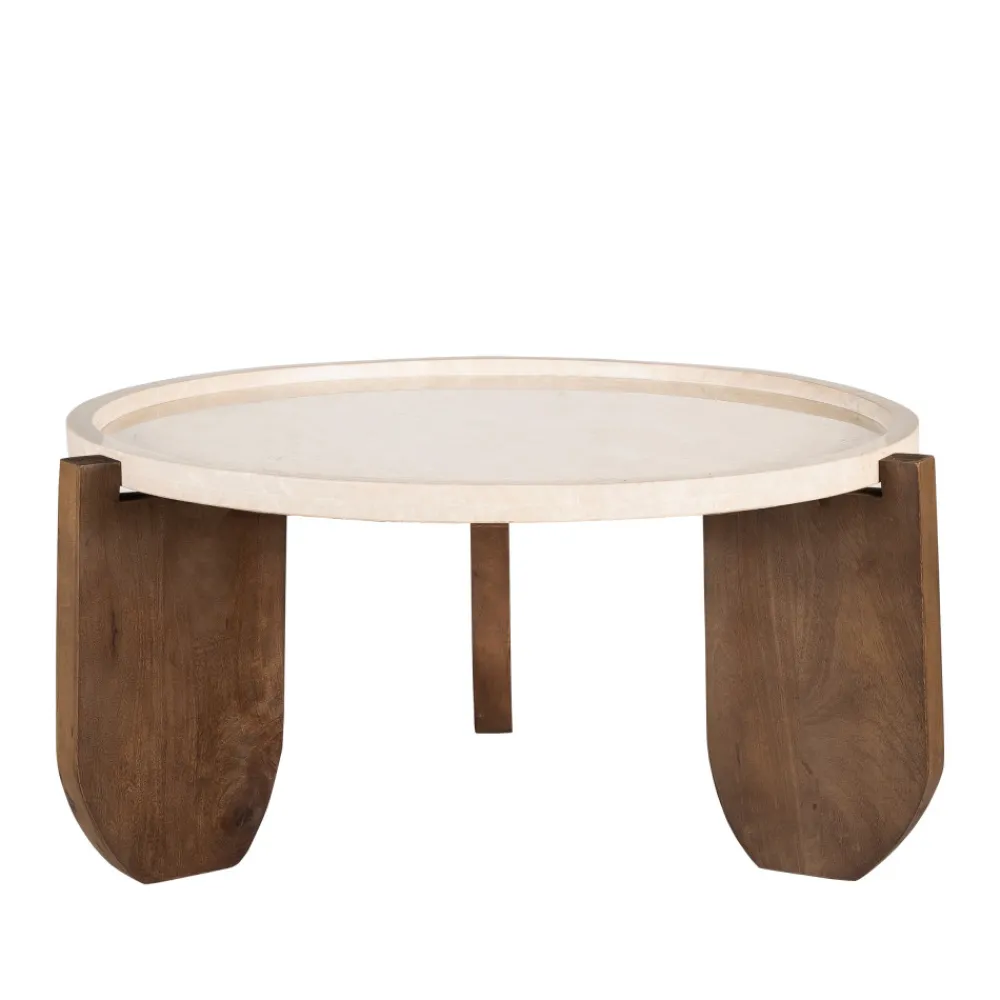 Drawer NADOR Table basse en marbre et bois massif ø80cm