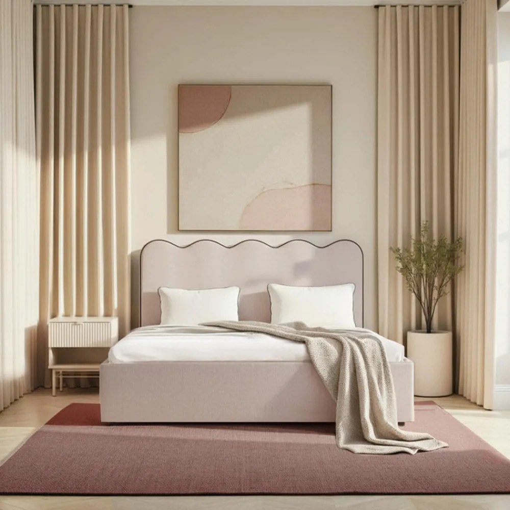 Drawer NAGOYA Lit coffre en tissu avec tête de lit ondulée 160x200cm