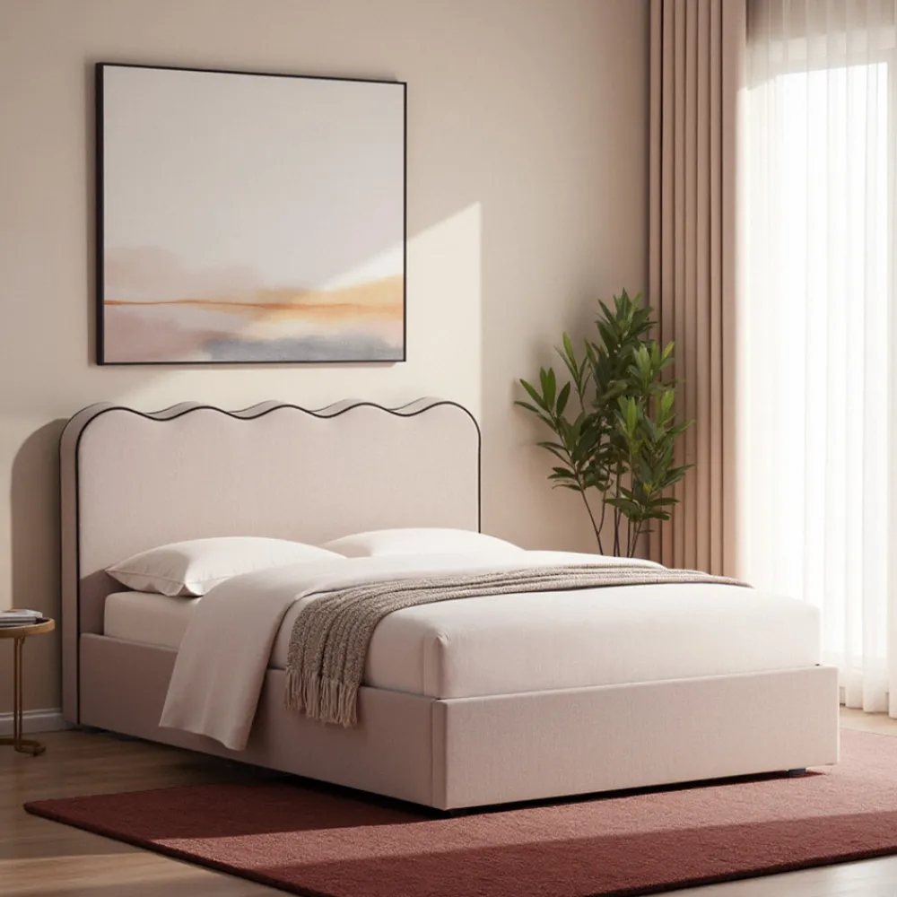 Drawer NAGOYA Lit coffre en tissu avec tête de lit ondulée 160x200cm
