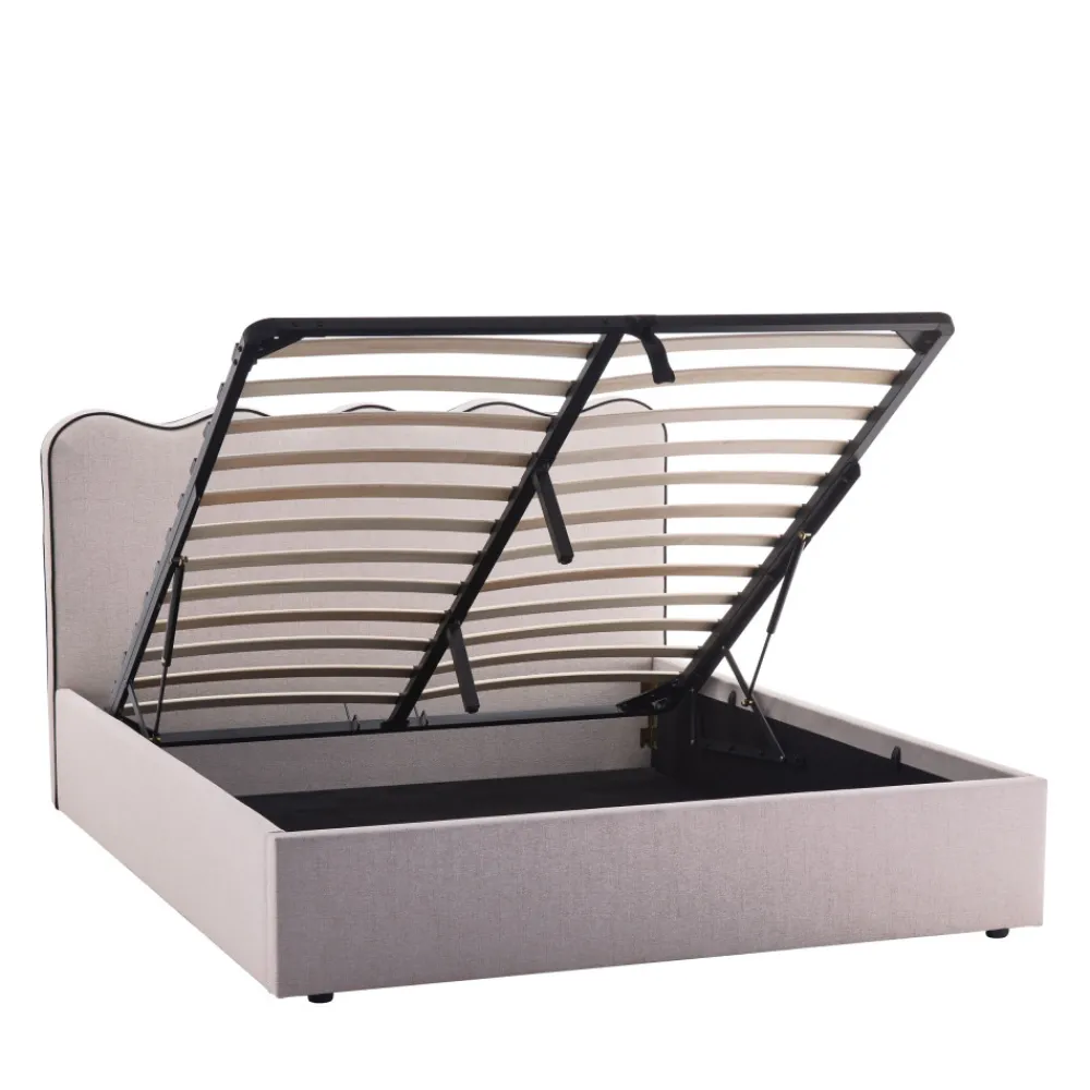 Drawer NAGOYA Lit coffre en tissu avec tête de lit ondulée 160x200cm