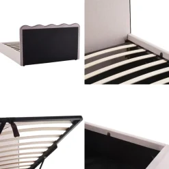 Drawer NAGOYA Lit coffre en tissu avec tête de lit ondulée 160x200cm