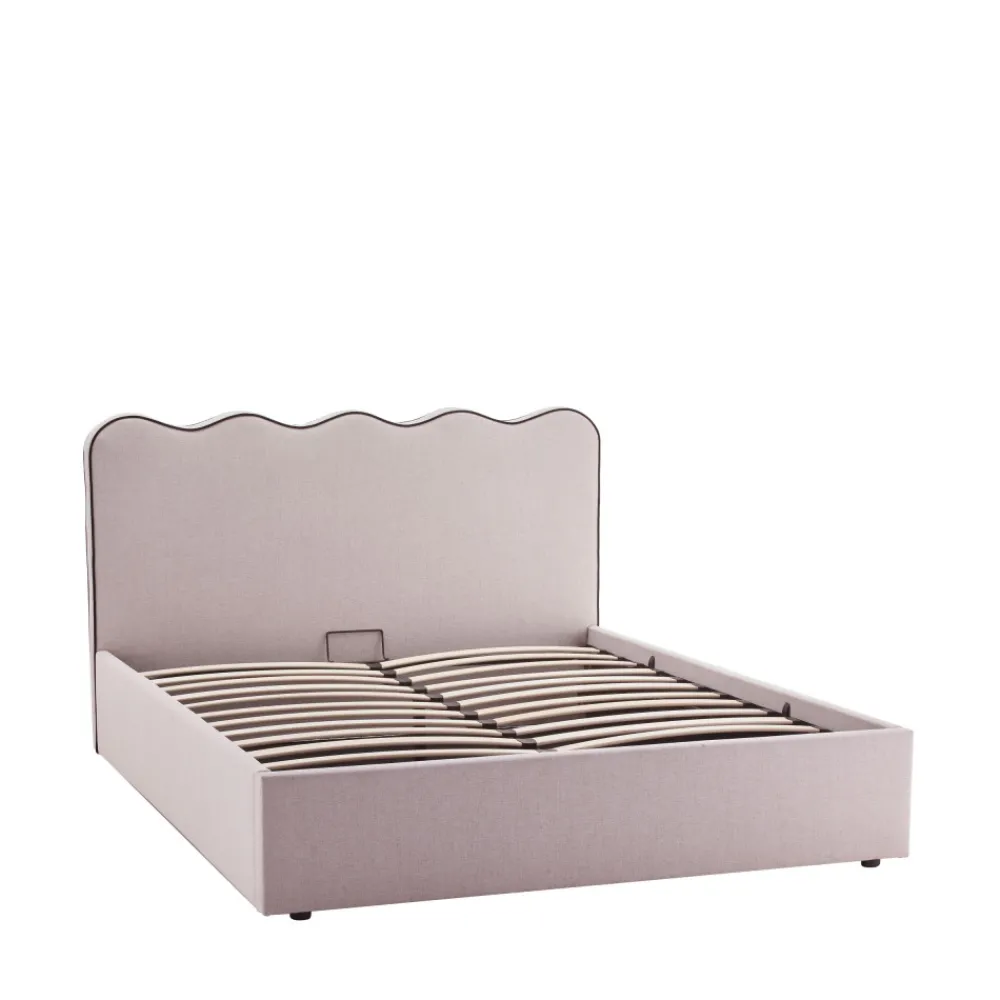 Drawer NAGOYA Lit coffre en tissu avec tête de lit ondulée 140x190cm