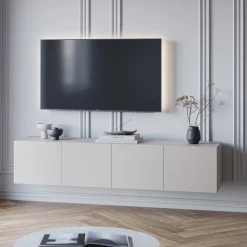 No name NEXA Meuble TV suspendu 4 portes en bois L180cm