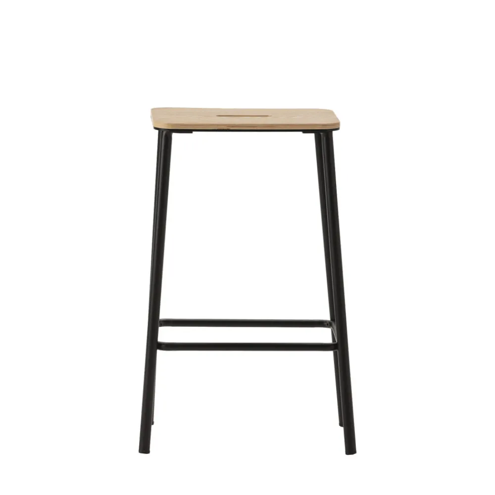 No name NOKI Lot de 2 tabourets de bar en bois et métal H65cm