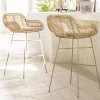 Drawer NUNUHAI Lot de 2 tabourets de bar en rotin pieds beiges H68cm