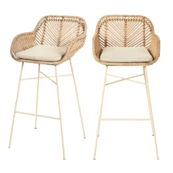 Drawer NUNUHAI Lot de 2 tabourets de bar en rotin pieds beiges 76cm