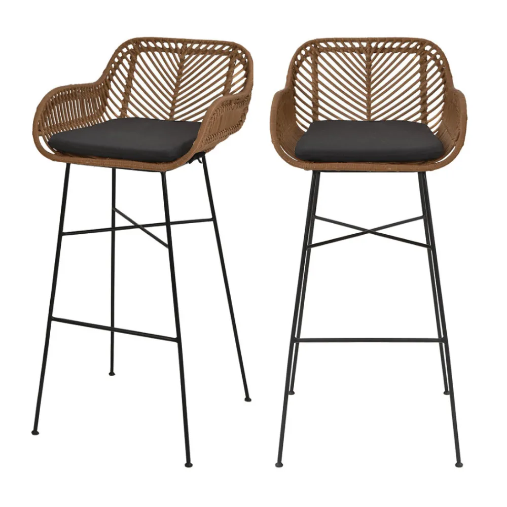Drawer NUNUHAI Lot de 2 tabourets de bar en rotin H76cm