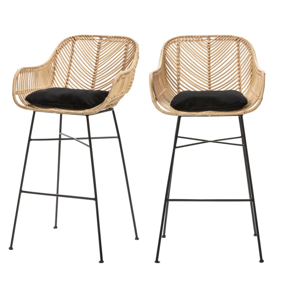 Drawer NUNUHAI Lot de 2 tabourets de bar en rotin H68cm