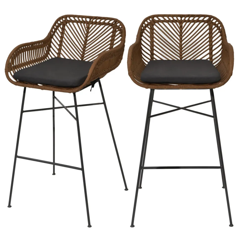 Drawer NUNUHAI Lot de 2 tabourets de bar en rotin H68cm