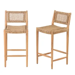 Drawer NURI Lot de 2 tabourets de bar intérieur/extérieur en bois d'acacia et résine tressée H66cm