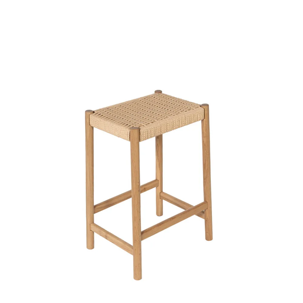 Drawer PAOLO Tabouret de bar en corde tressée et bois H65cm