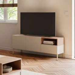 Drawer QUENOR Meuble TV 2 portes 1 tiroir en bois et métal L140cm