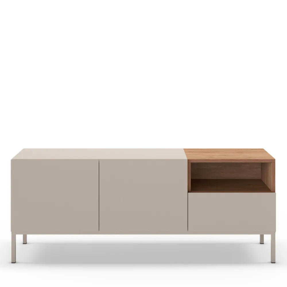 Drawer QUENOR Meuble TV 2 portes 1 tiroir en bois et métal L140cm