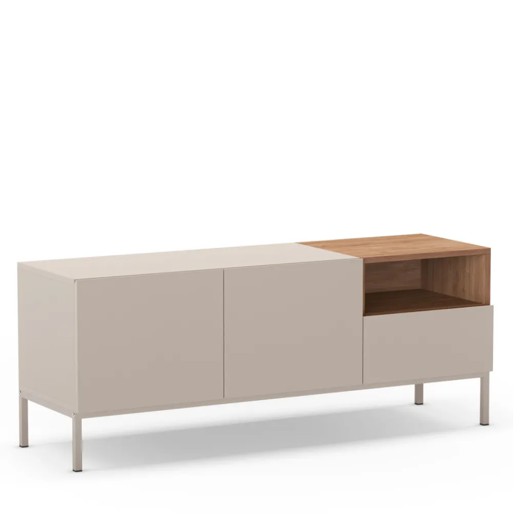 Drawer QUENOR Meuble TV 2 portes 1 tiroir en bois et métal L140cm
