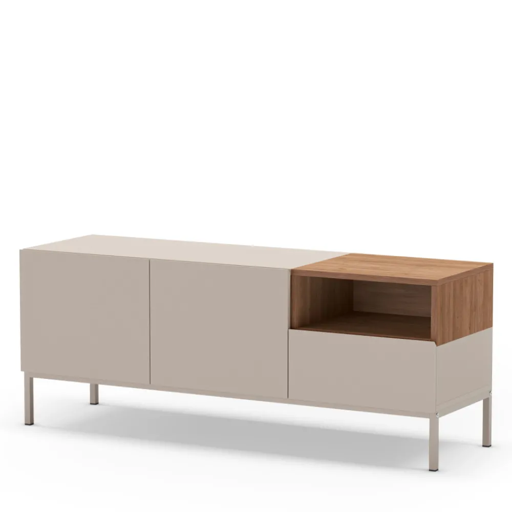 Drawer QUENOR Meuble TV 2 portes 1 tiroir en bois et métal L140cm