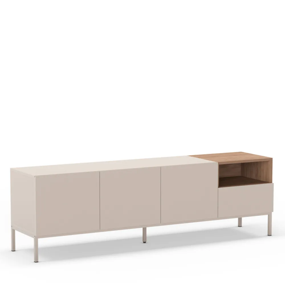 Drawer QUENOR Meuble TV 3 portes 1 tiroir en bois et métal L180cm
