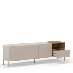 Drawer QUENOR Meuble TV 3 portes 1 tiroir en bois et métal L180cm