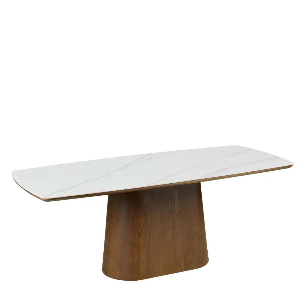 Drawer RENO Table à manger 8 personnes effet marbre et bois