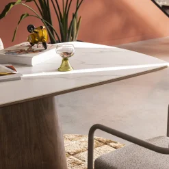 Drawer RENO Table à manger 8 personnes effet marbre et bois