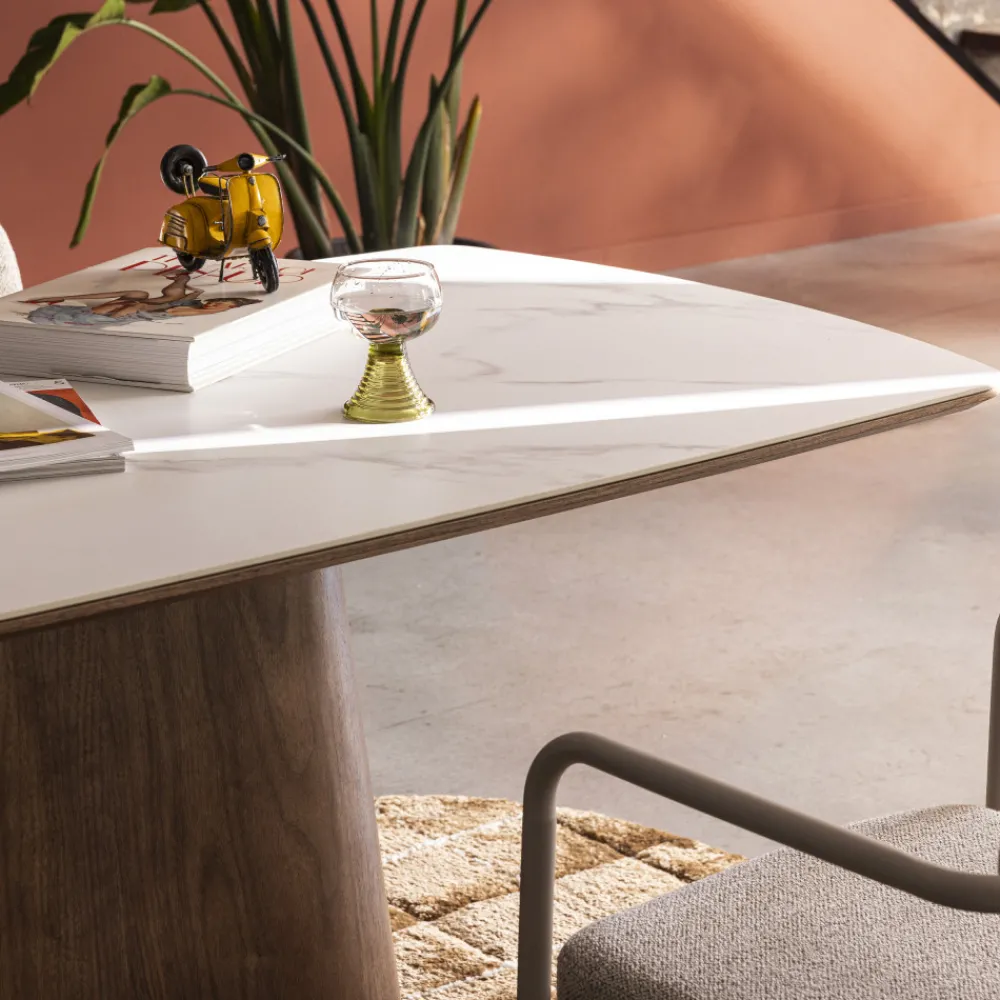 Drawer RENO Table à manger 8 personnes effet marbre et bois