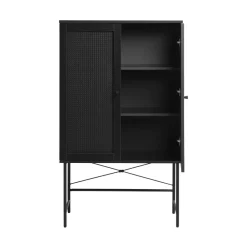 No name RINTO Buffet haut 2 portes bois et métal H135cm