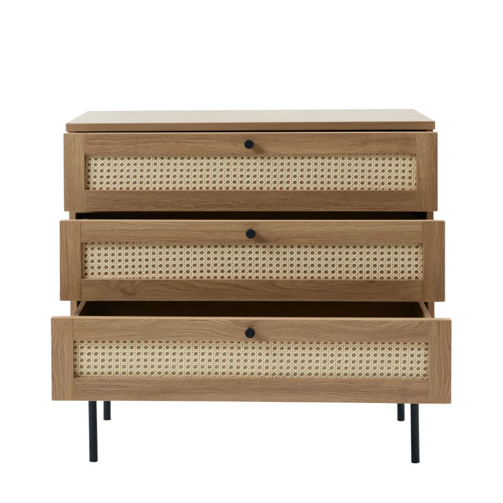 No name RINTO Commode 3 tiroirs en bois et métal L80cm