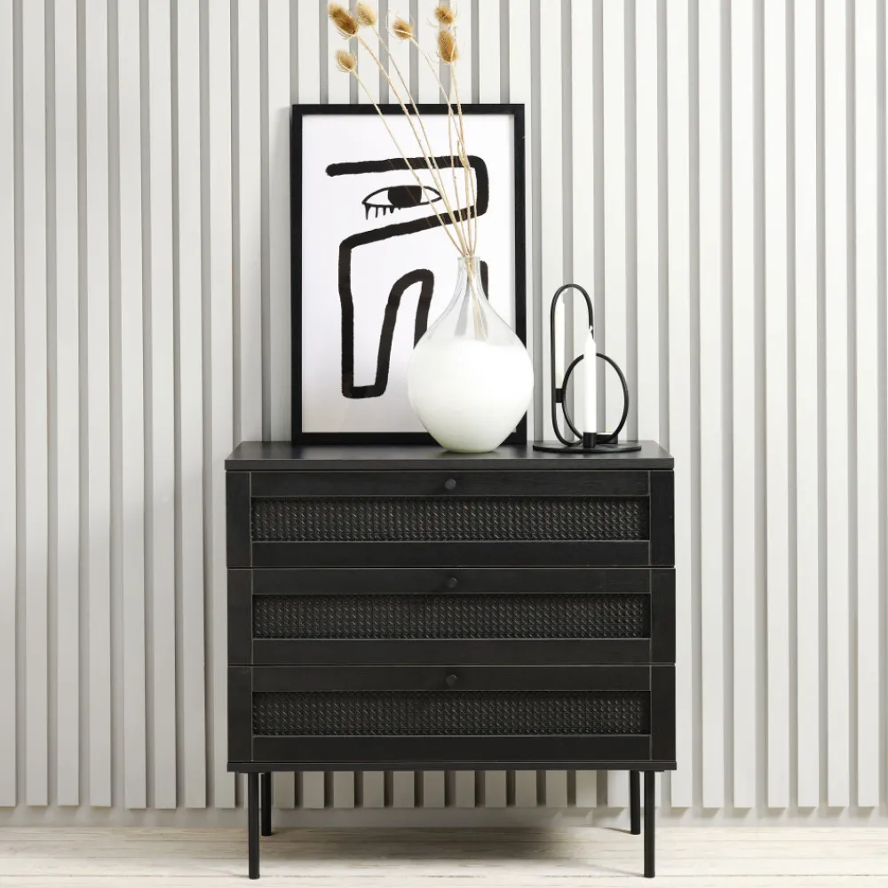 No name RINTO Commode 3 tiroirs en bois et métal L80cm