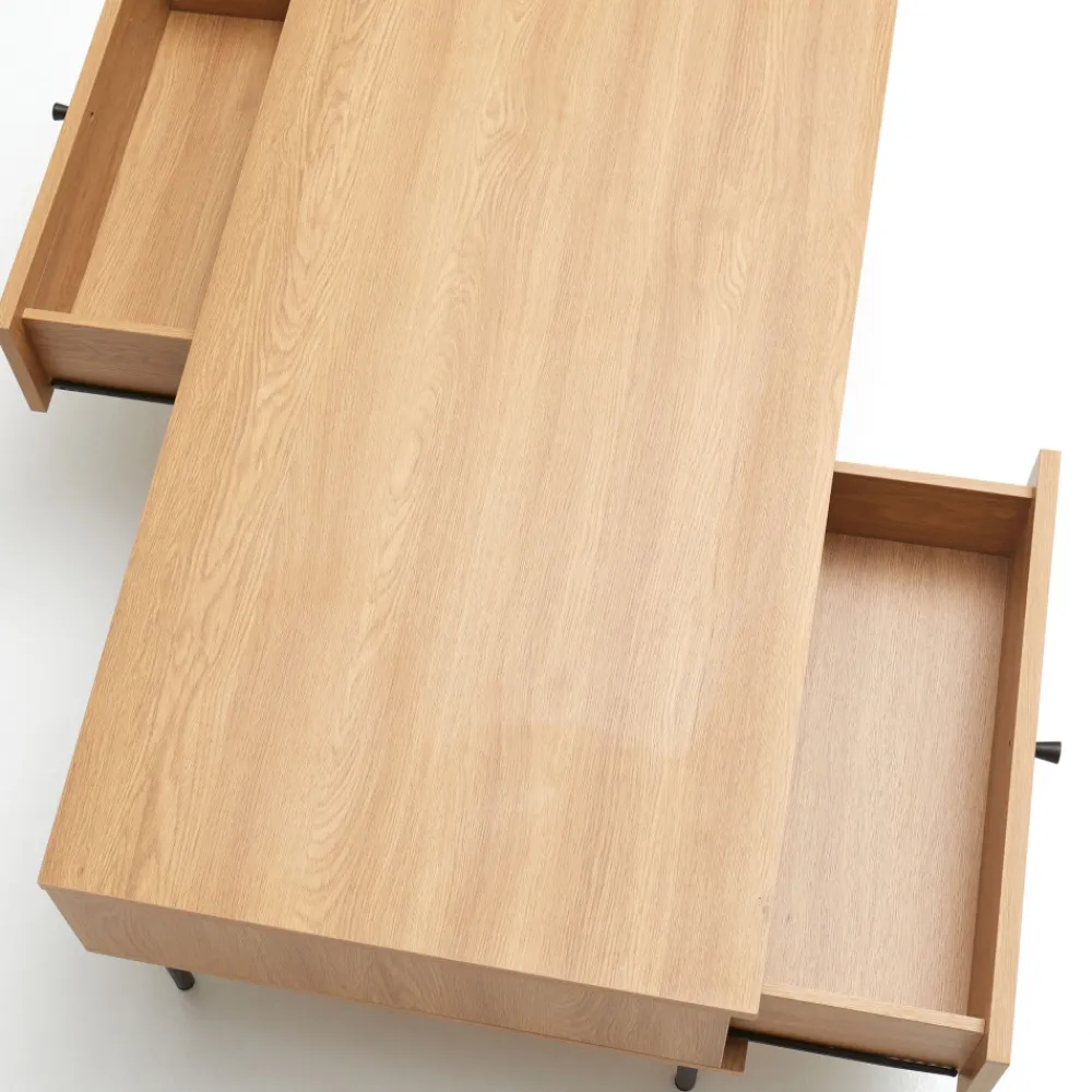 No name RINTO Table basse 2 tiroirs en bois et métal