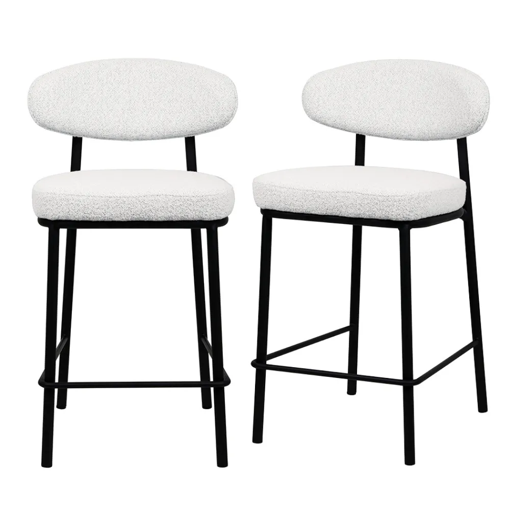 Drawer RODE Lot de 2 chaises de bar en tissu bouclette, bois et métal H65cm
