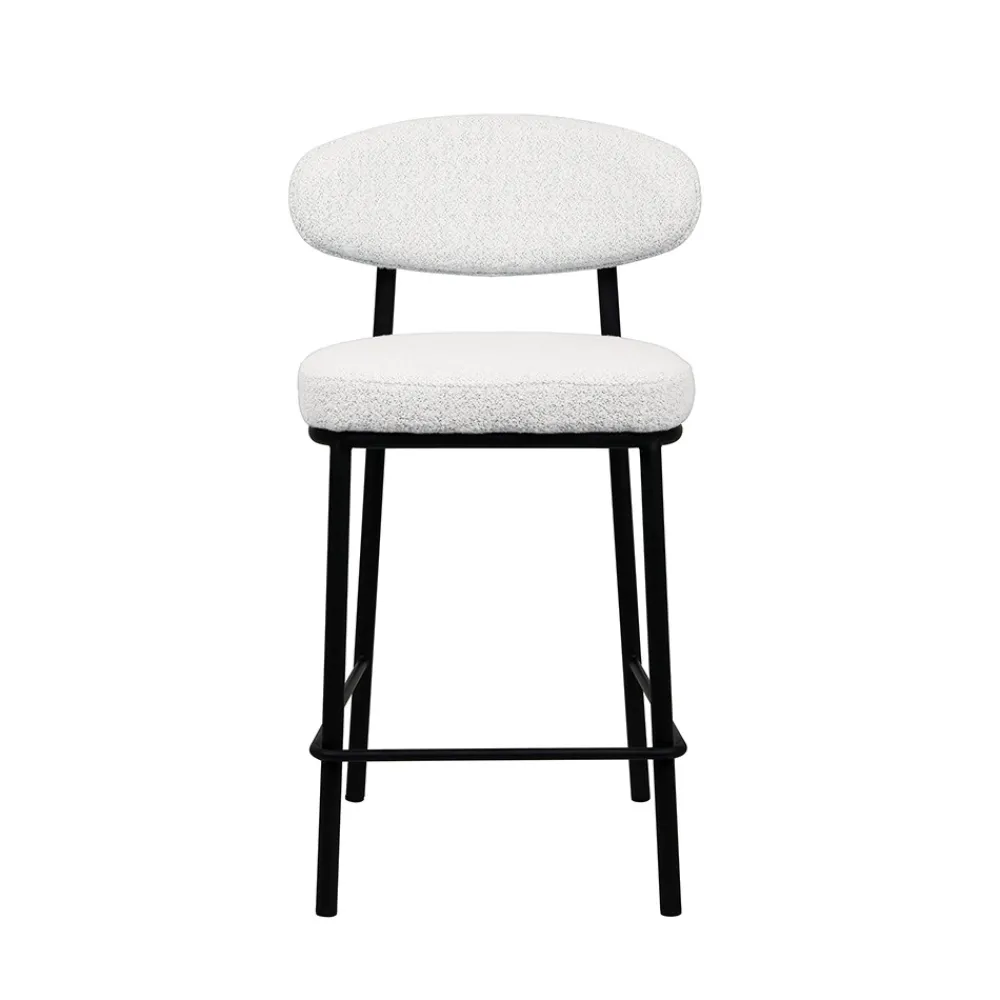 Drawer RODE Lot de 2 chaises de bar en tissu bouclette, bois et métal H65cm