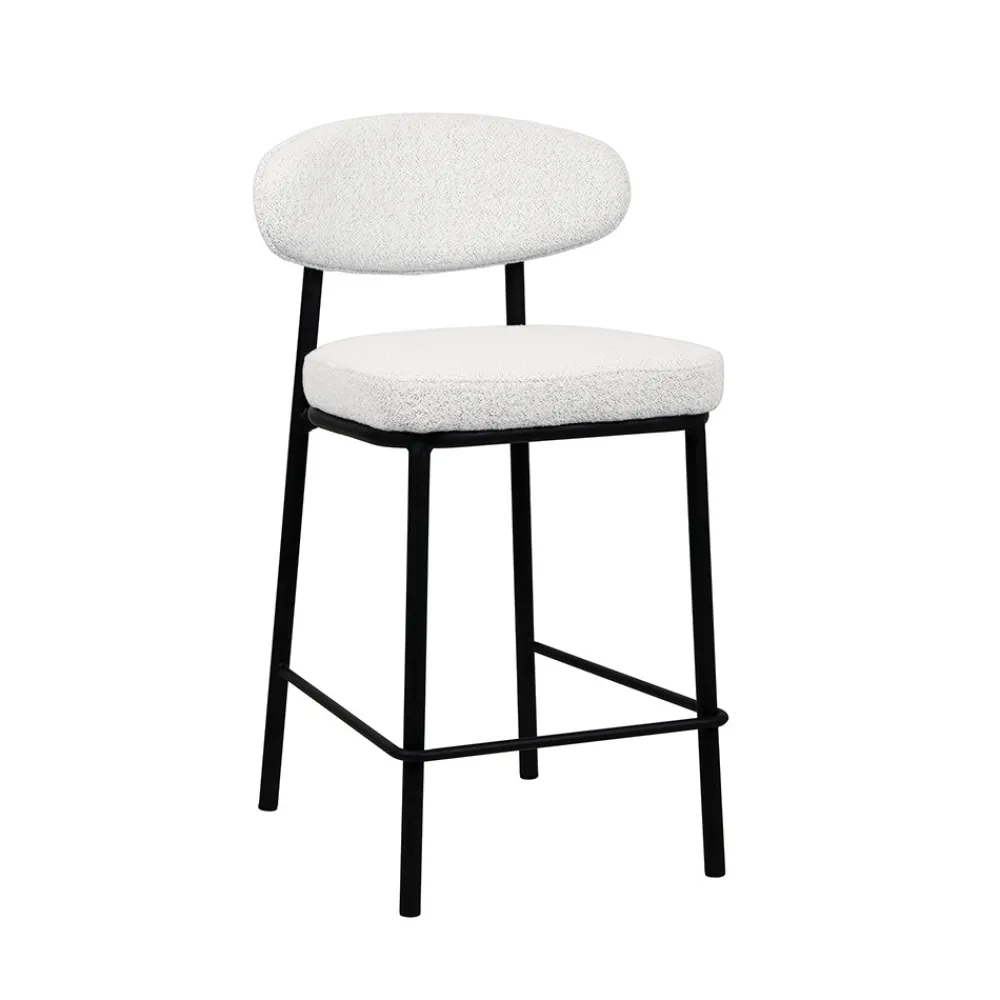 Drawer RODE Lot de 2 chaises de bar en tissu bouclette, bois et métal H65cm