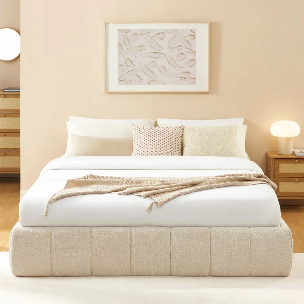 No name ROMEO Lit coffre en tissu chenille 160x200cm