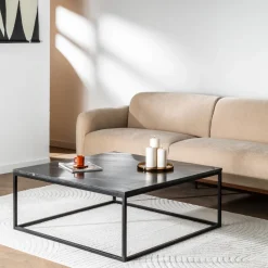 Drawer SAKU Table basse carrée en marbre et métal 100x100cm