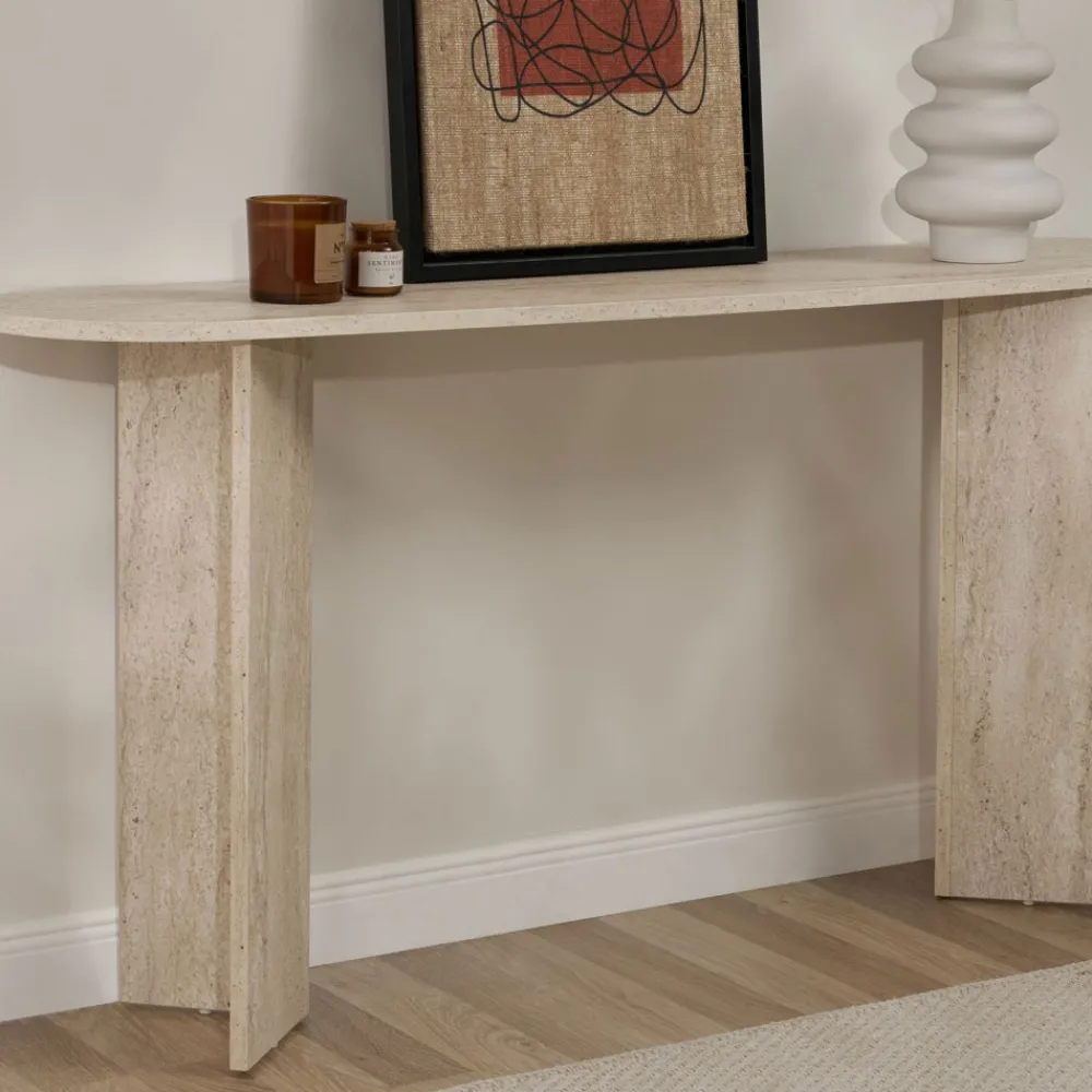 Drawer SAM Console ovale en effet travertin L150cm