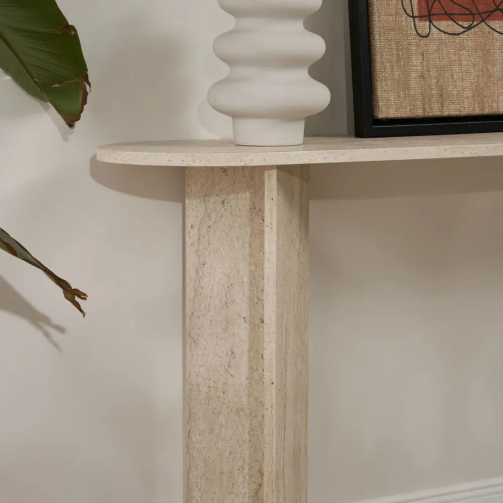 Drawer SAM Console ovale en effet travertin L150cm