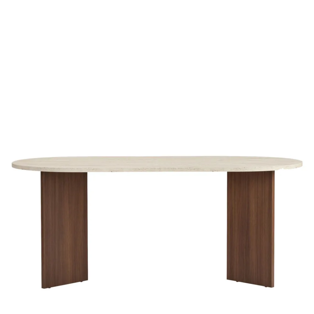 Drawer SAM Table à manger 8 personnes ovale en bois et effet travertin