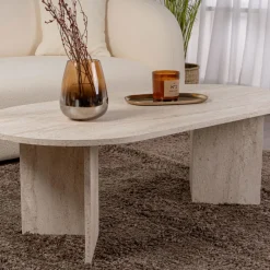 Drawer SAM Table basse ovale effet travertin 119x60cm