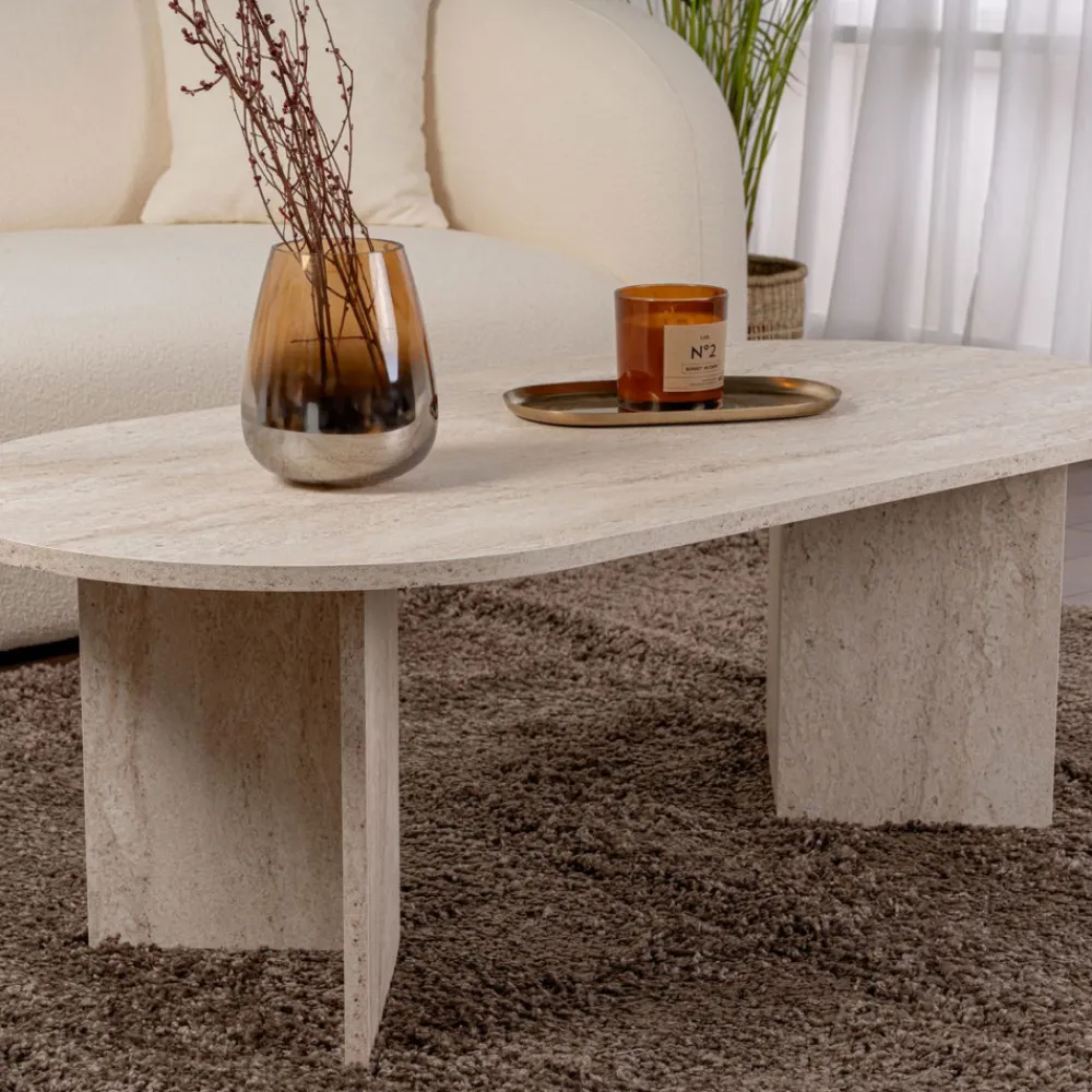 Drawer SAM Table basse ovale effet travertin 119x60cm