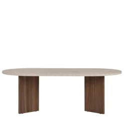 Drawer SAM Table basse ovale en bois et effet travertin
