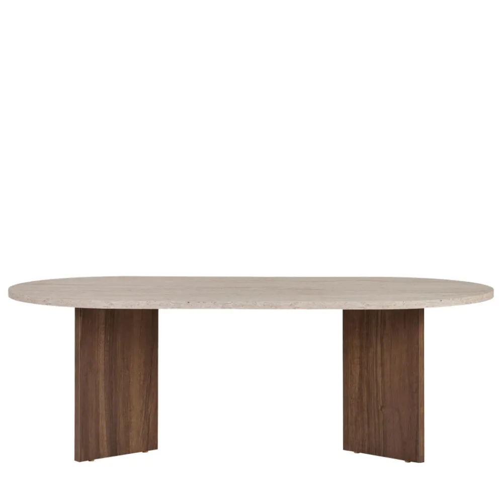 Drawer SAM Table basse ovale en bois et effet travertin
