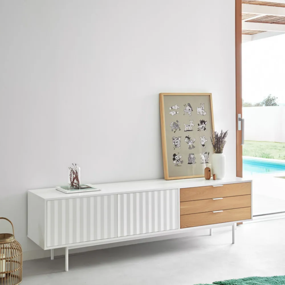 Teulat SIERRA Meuble TV 2 portes, 3 tiroirs en bois L180cm