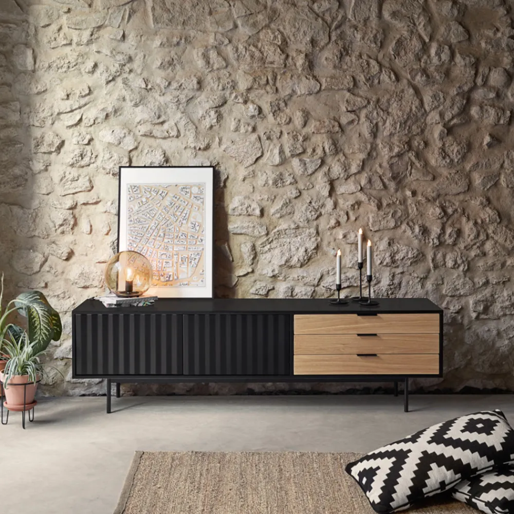 Teulat SIERRA Meuble TV 2 portes, 3 tiroirs en bois L180cm