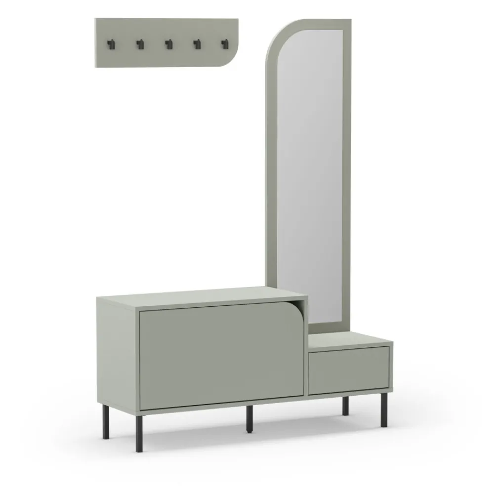 No name SILVAR Meuble d'entrée 2 portes avec miroir et portant en bois et métal H172cm