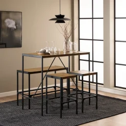 Drawer SKAL Ensemble table de bar pour 4 personnes en bois et métal H105cm
