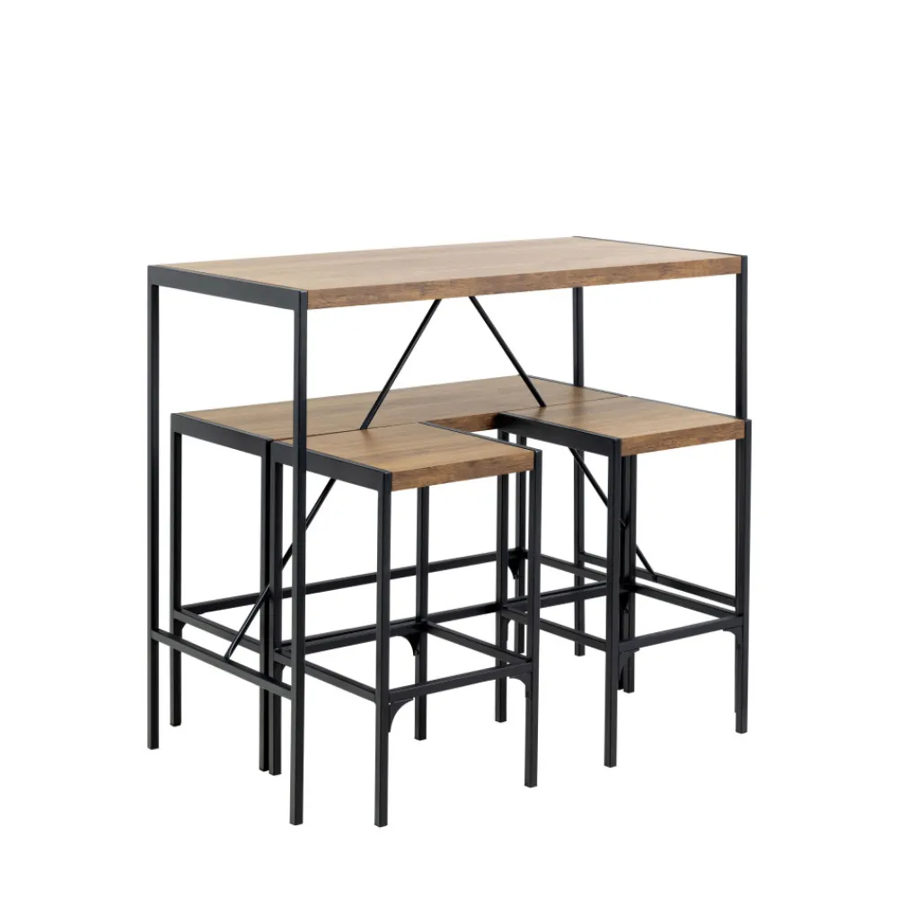 Drawer SKAL Ensemble table de bar pour 4 personnes en bois et métal H105cm