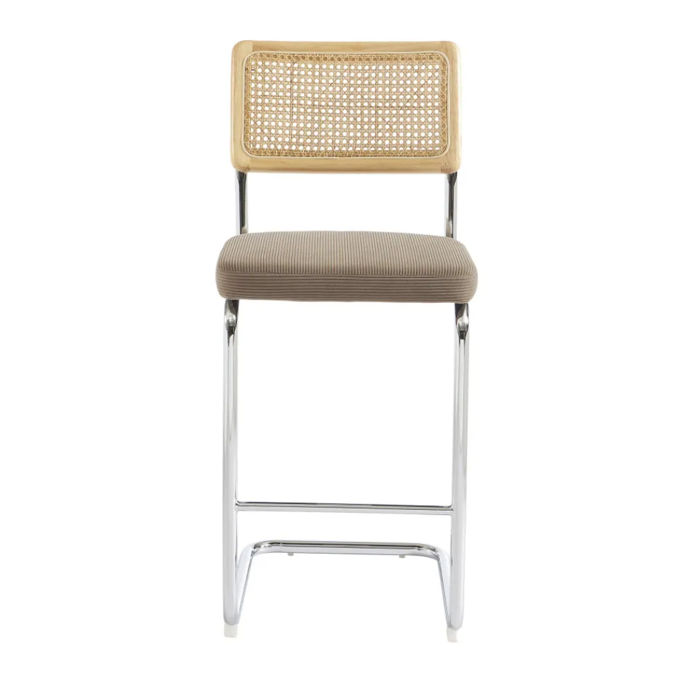 No name SKANA Lot de 2 chaises de bar en velours côtelé pieds chrome H66cm