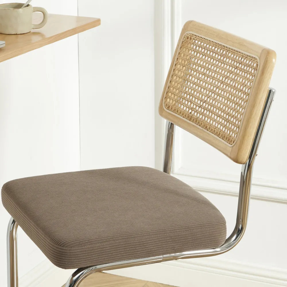 No name SKANA Lot de 2 chaises de bar en velours côtelé pieds chrome H66cm